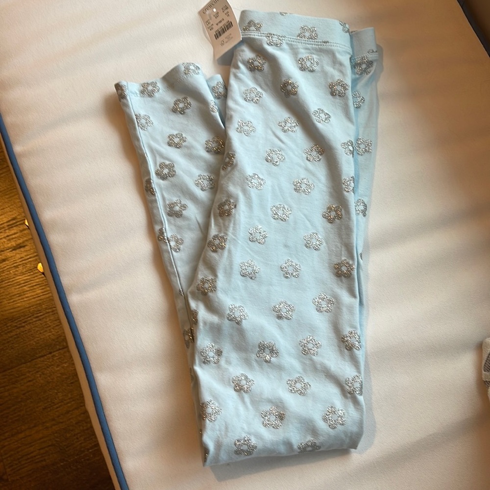 Brand new w/ label Jcrew girls light blue with foil print leggings size 12